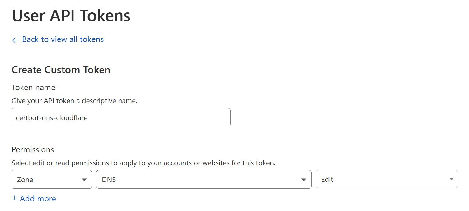 CloudFlare API Token Configuration