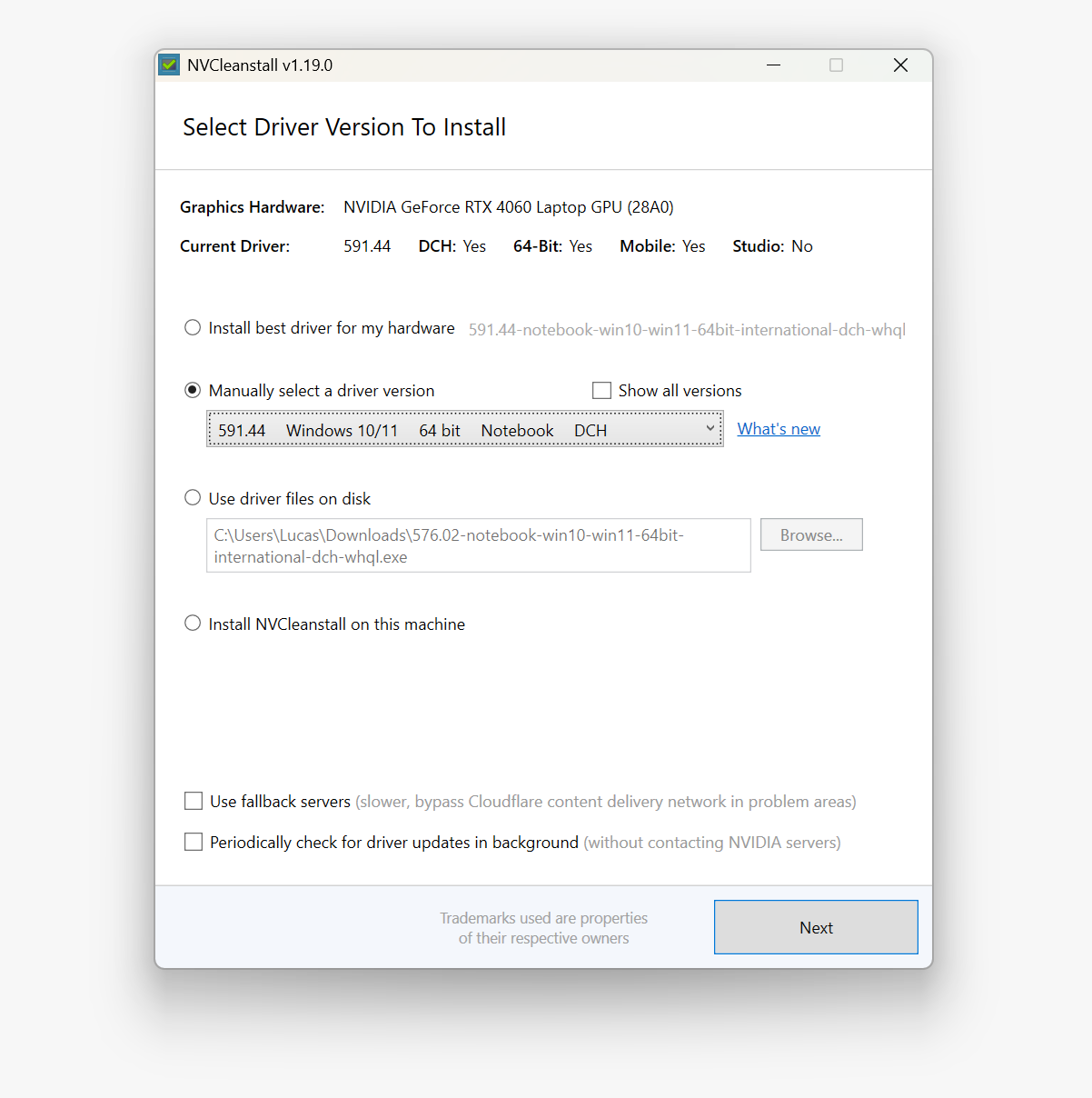 NVCleanstall Main Interface